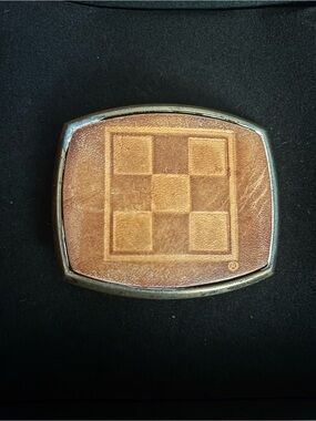 El CiD Vintage Men's Tan Leather Belt Buckle with Checkerboard Detail